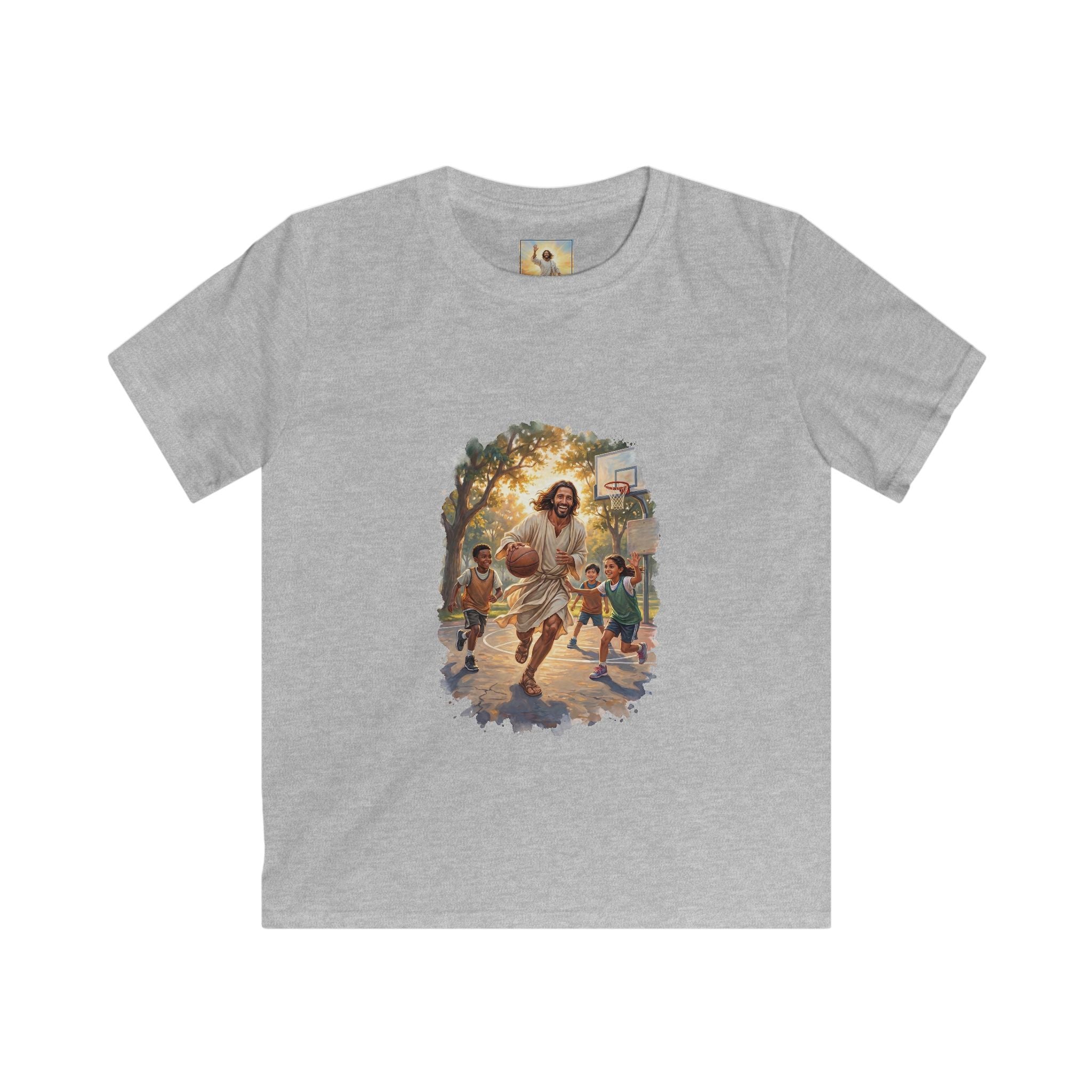 Kids Jesus Basketball Shirt | Jesus Playing Basketball with Kids Christian Kids T Shirt | Joyful Jesus