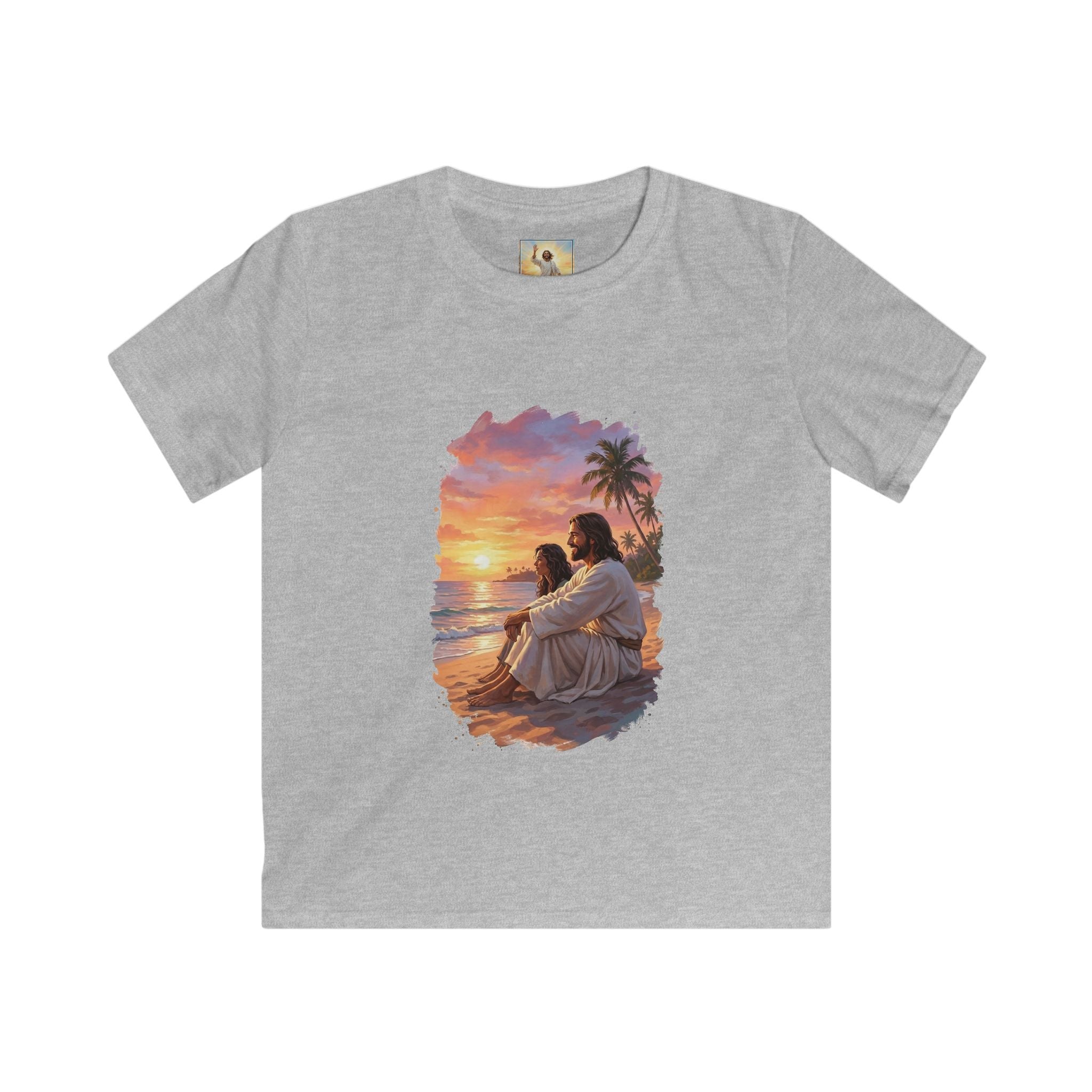 Kids Religious Shirt | Jesus on the Beach at Sunset Christian Kids T Shirt | Joyful Jesus