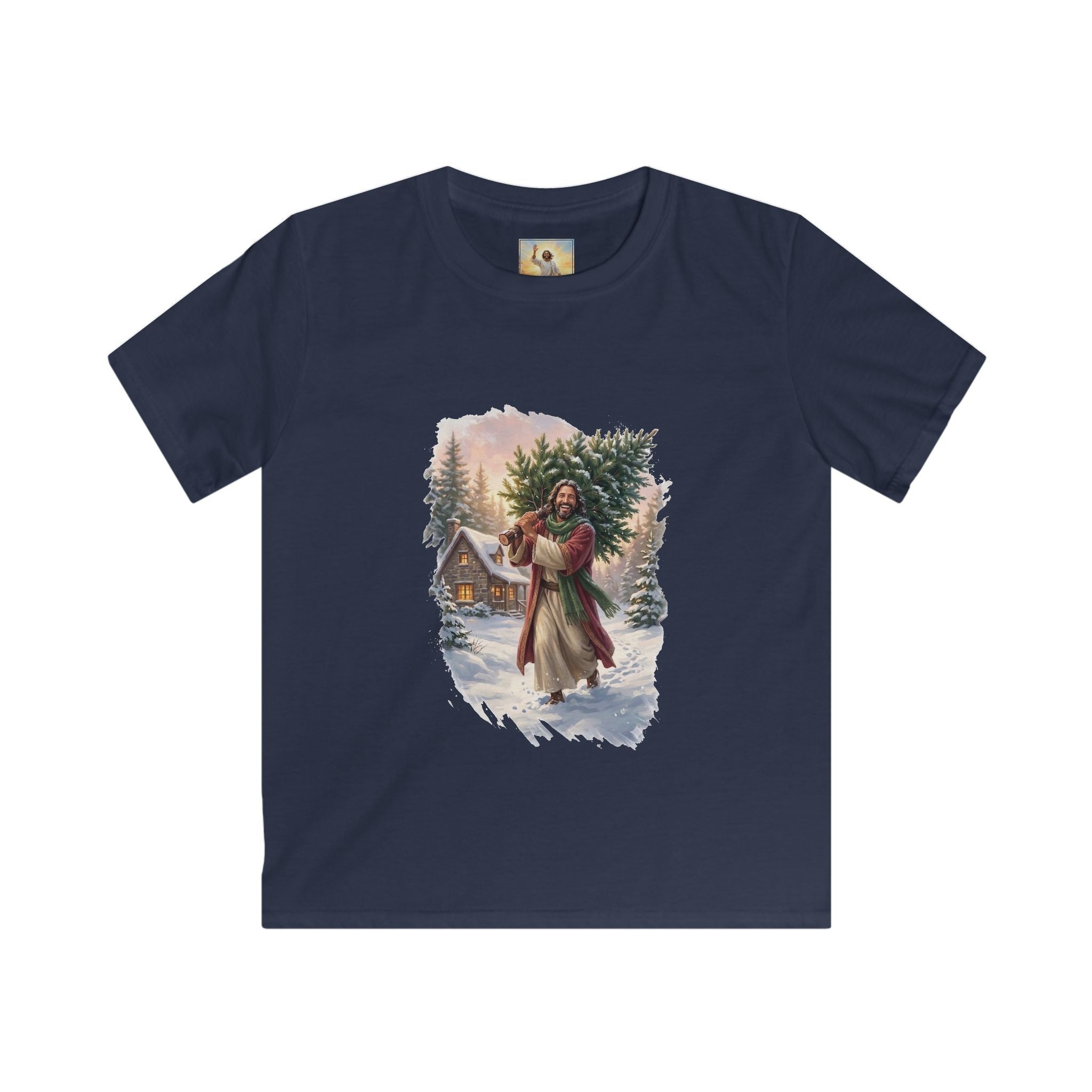 Kids Jesus Christmas Tree Shirt | Jesus Carrying a Christmas Tree Christian Christmas Kids T Shirt | Joyful Jesus