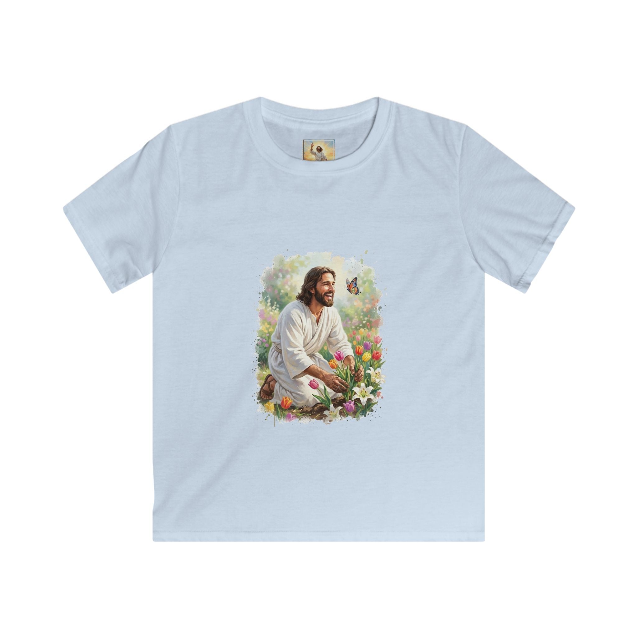 Kids Religious Shirt | Jesus in the Garden Christian Kids T Shirt | Joyful Jesus