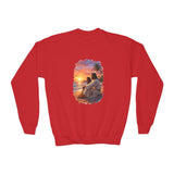 Kids Religious Sweatshirt | Jesus on the Beach at Sunset Christian Kids Crewneck Sweatshirt | Joyful Jesus
