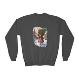 Kids Jesus Christmas Tree Sweatshirt | Jesus Carrying a Christmas Tree Christian Christmas Kids Crewneck Sweatshirt | Joyful Jesus