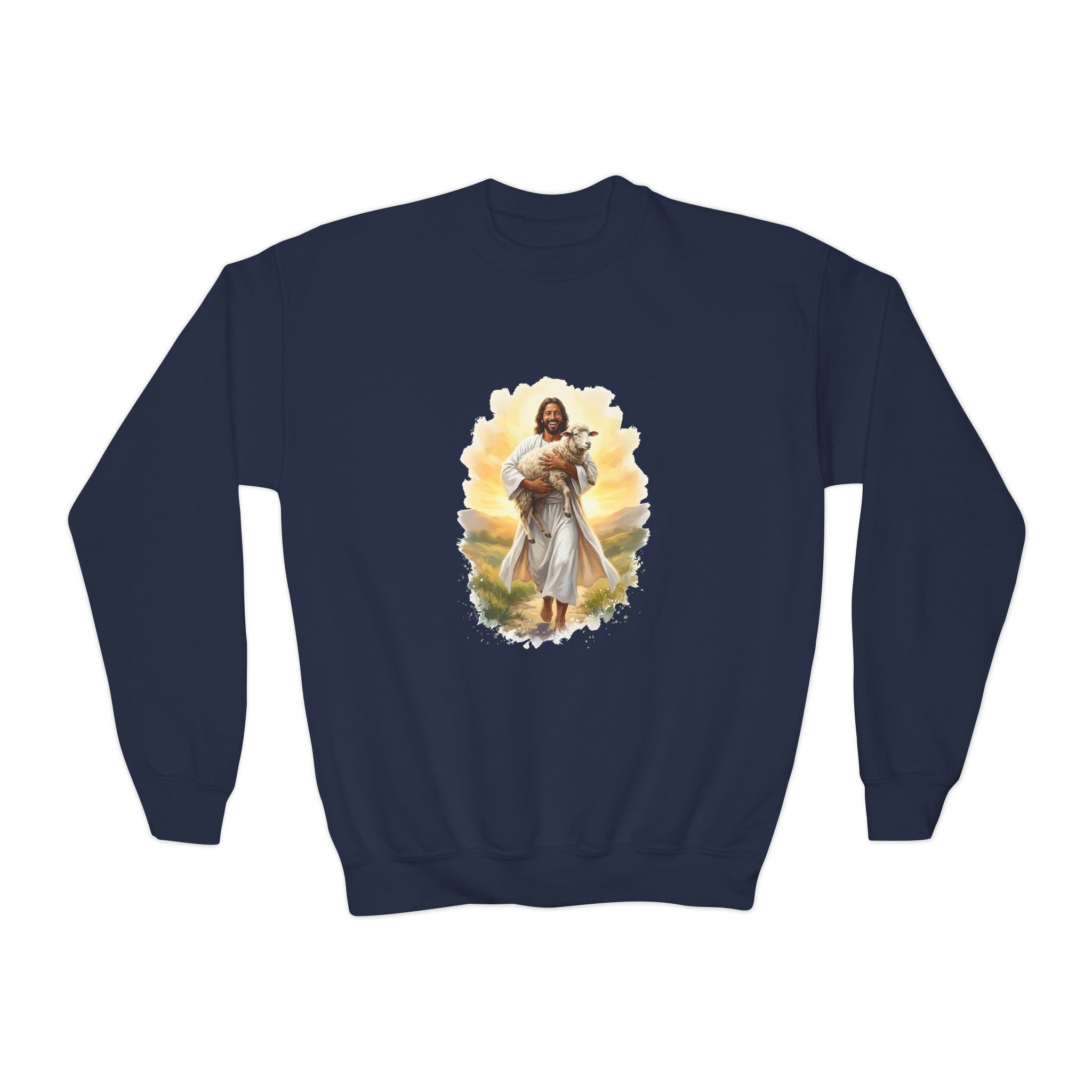 Kids Jesus Sweatshirt | Lost Sheep Good Shepherd Christian Kids Crewneck Sweatshirt | Joyful Jesus