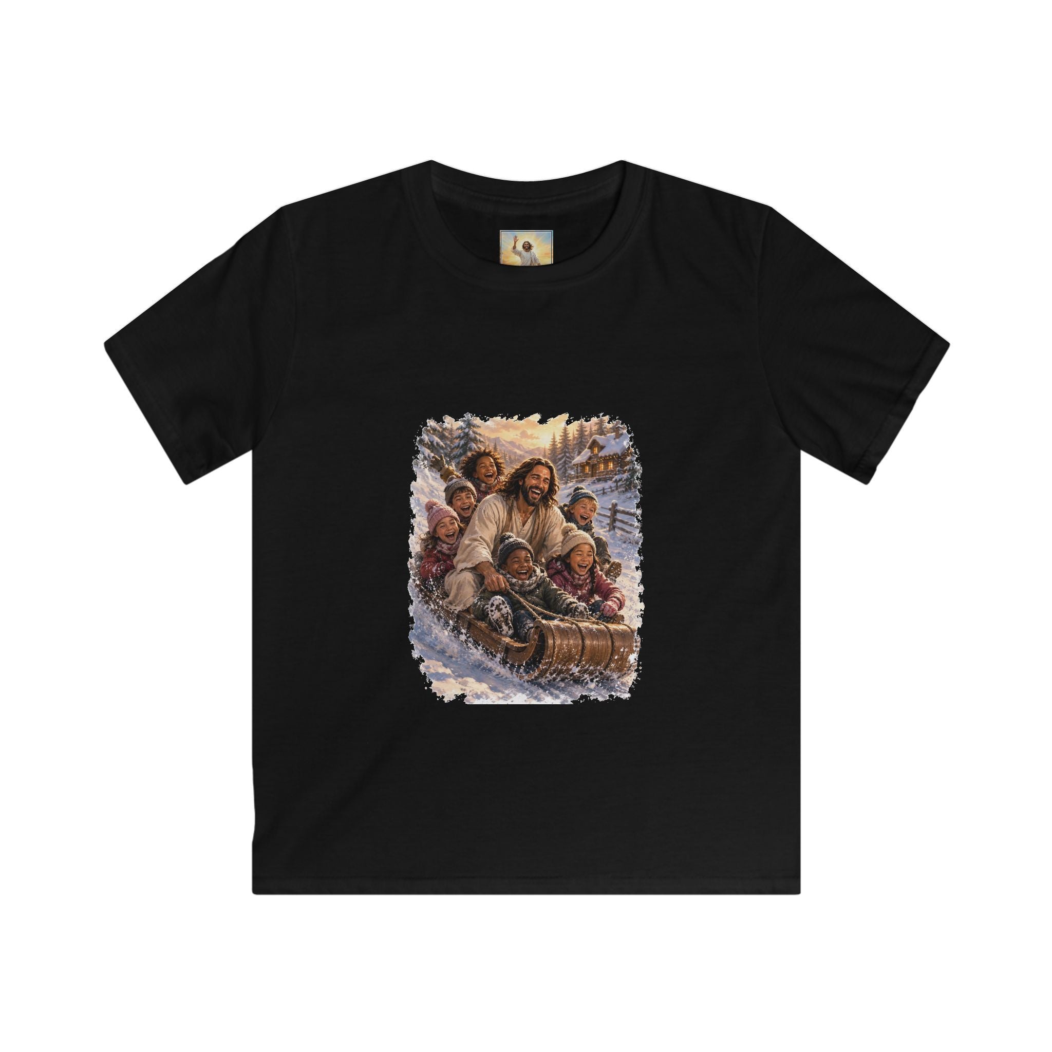 Kids Jesus Christmas Shirt | Sledding with Jesus Christian Christmas Kids T Shirt | Joyful Jesus
