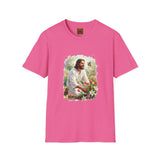 Jesus in the Garden Shirt, Easter Lily Butterfly Art, Christian Spring Tee