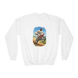 Kids Funny Jesus Sweatshirt | Jesus on a Dirtbike Christian Kids Crewneck Sweatshirt | Joyful Jesus