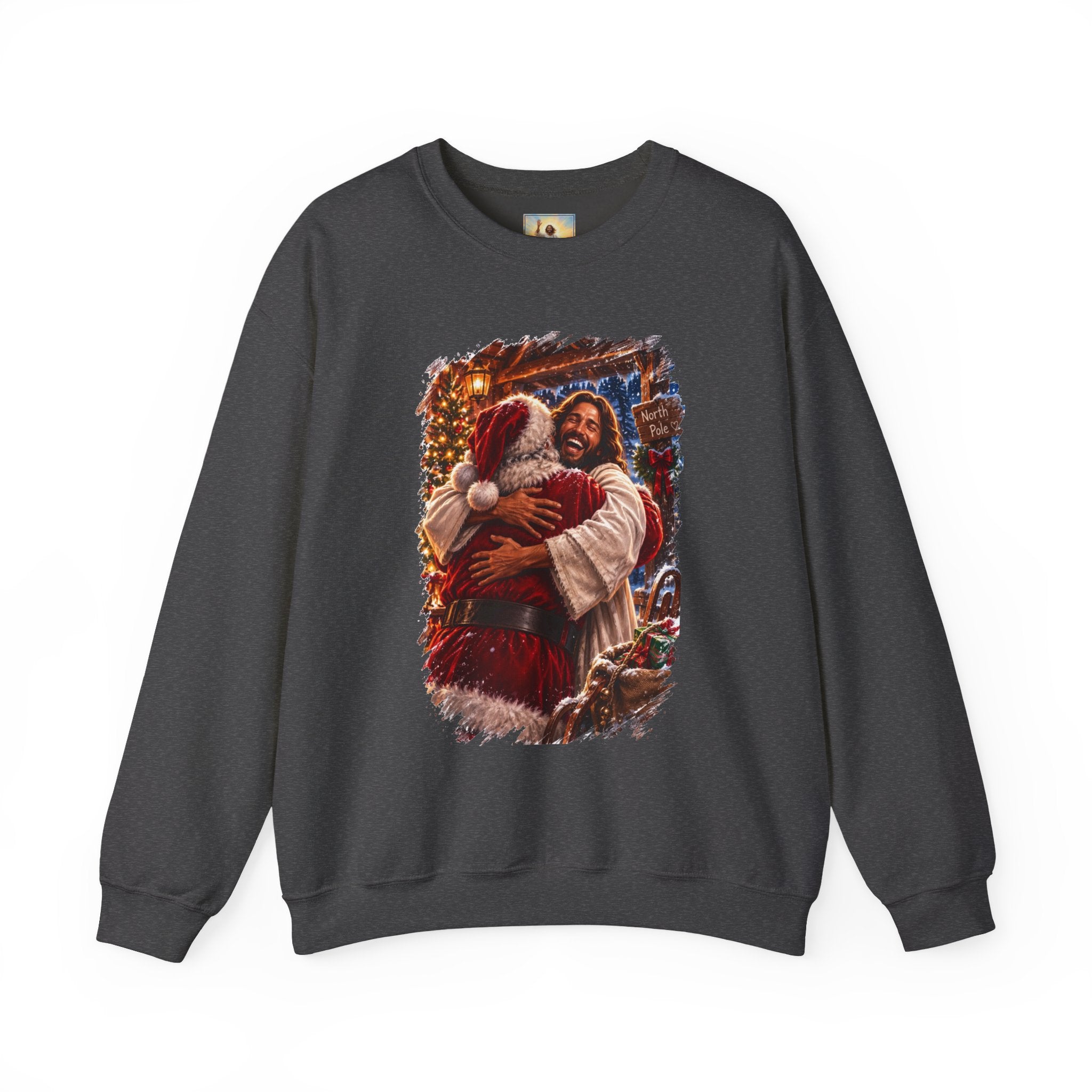 Jesus Hugging Santa Sweatshirt | Funny Christian Christmas Crewneck Sweatshirt | Joyful Jesus