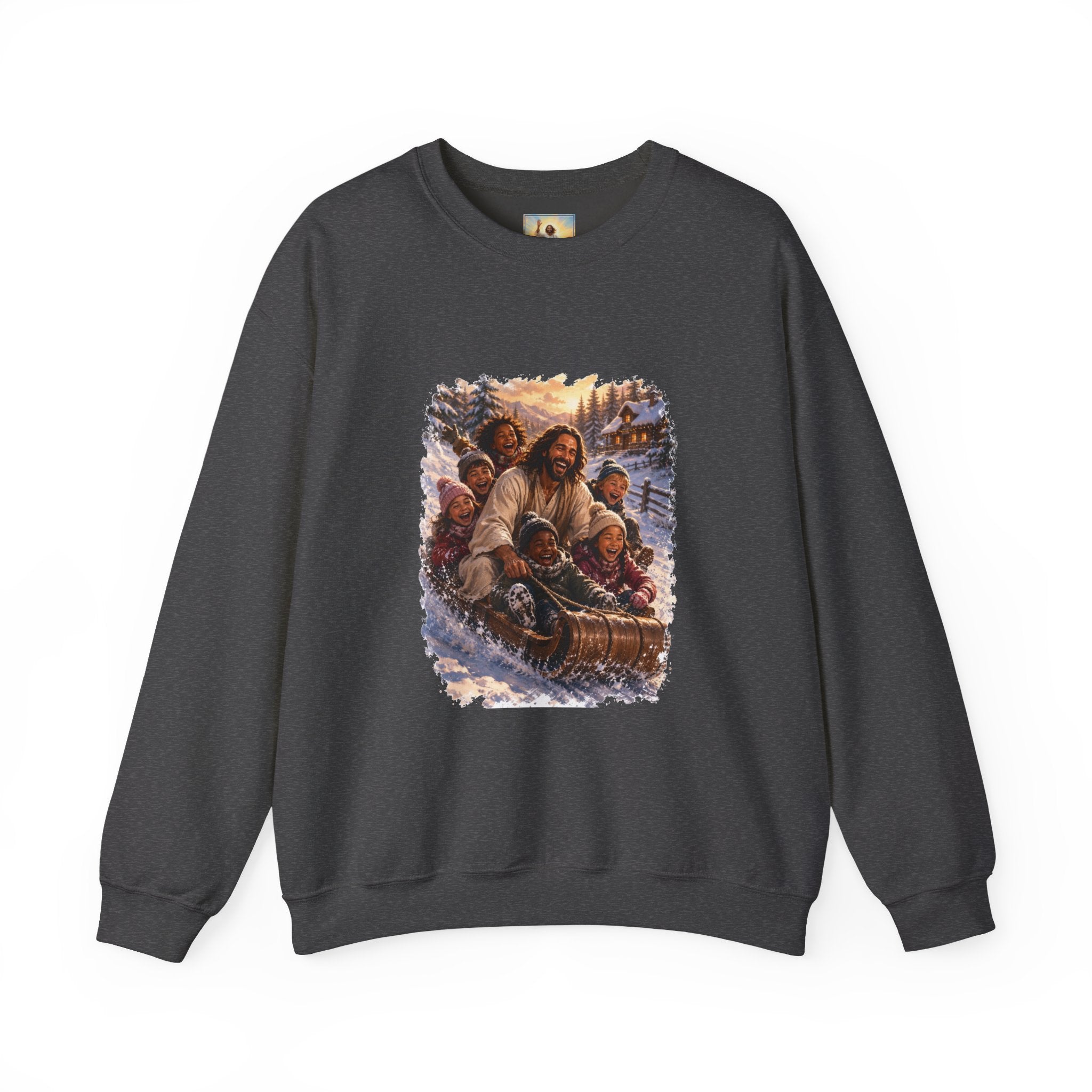 Jesus Christmas Sweatshirt | Sledding with Jesus Christian Christmas Crewneck | Joyful Jesus