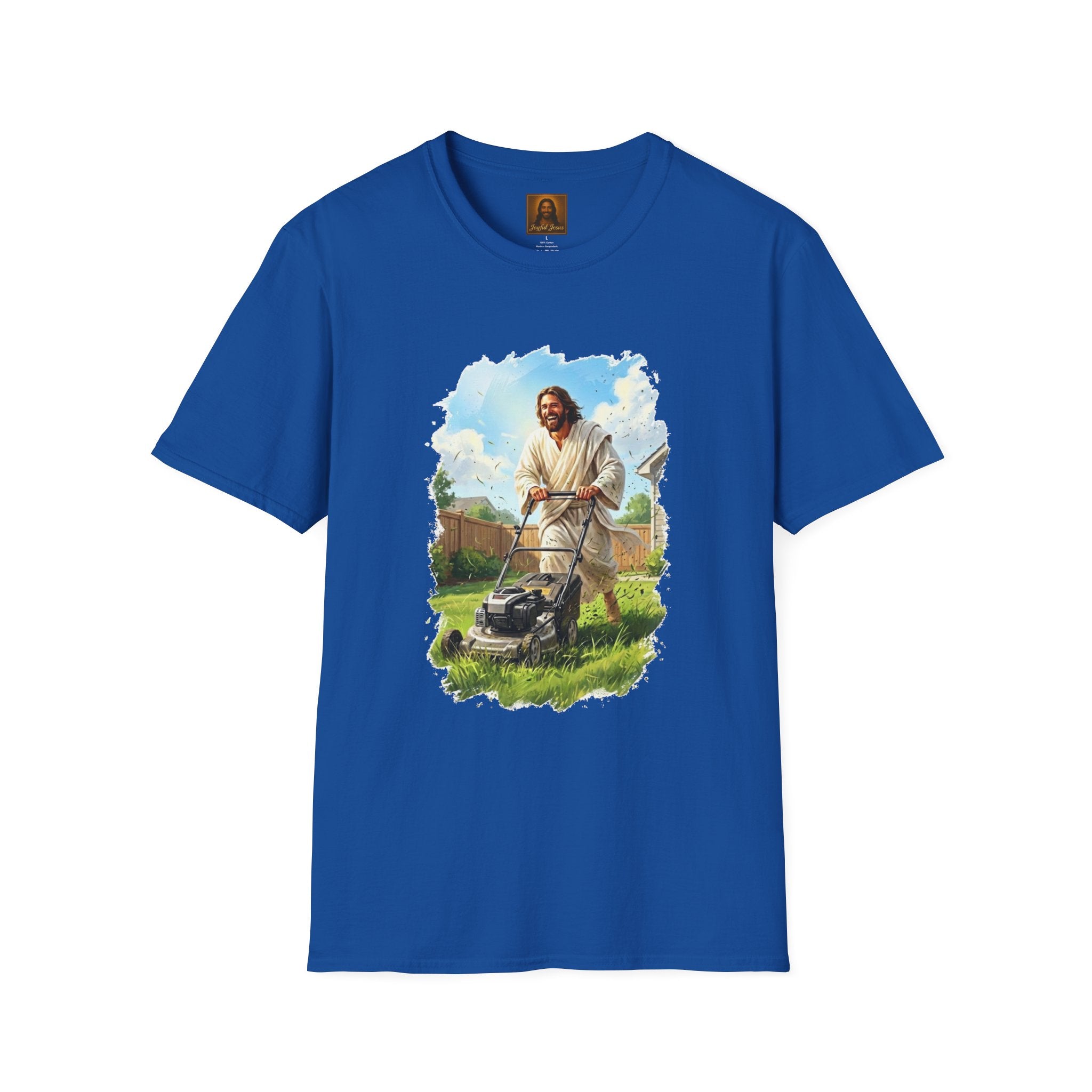 Jesus Mowing Lawn T-Shirt | Jesus with Lawn Mower, Religious Humorous Tee