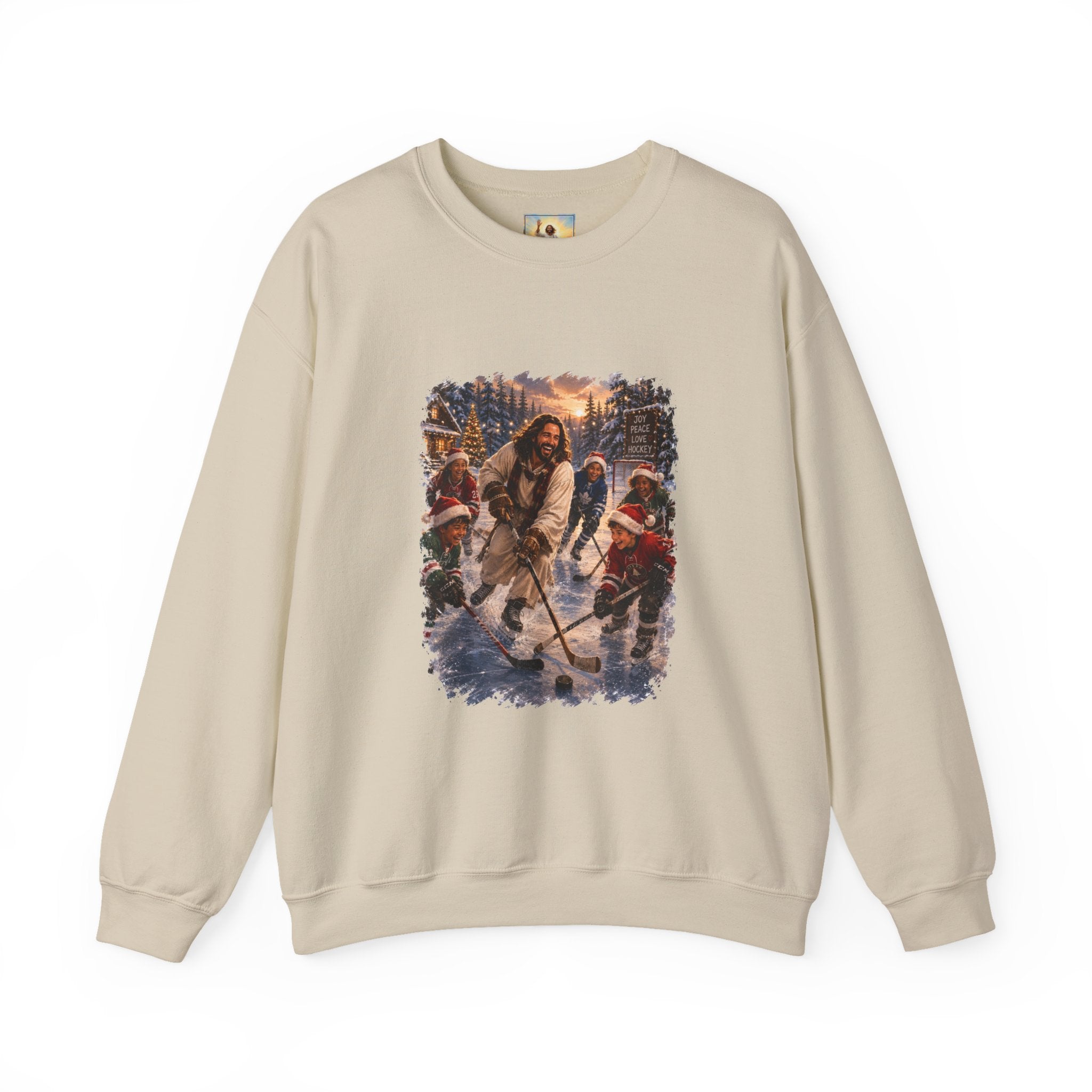 Jesus Hockey Sweatshirt | Jesus Playing Hockey with Kids Christian Christmas Crewneck | Joyful Jesus