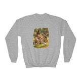 Kids Funny Jesus Sweatshirt | Jesus Playing with Puppies Christian Kids Crewneck Sweatshirt | Joyful Jesus
