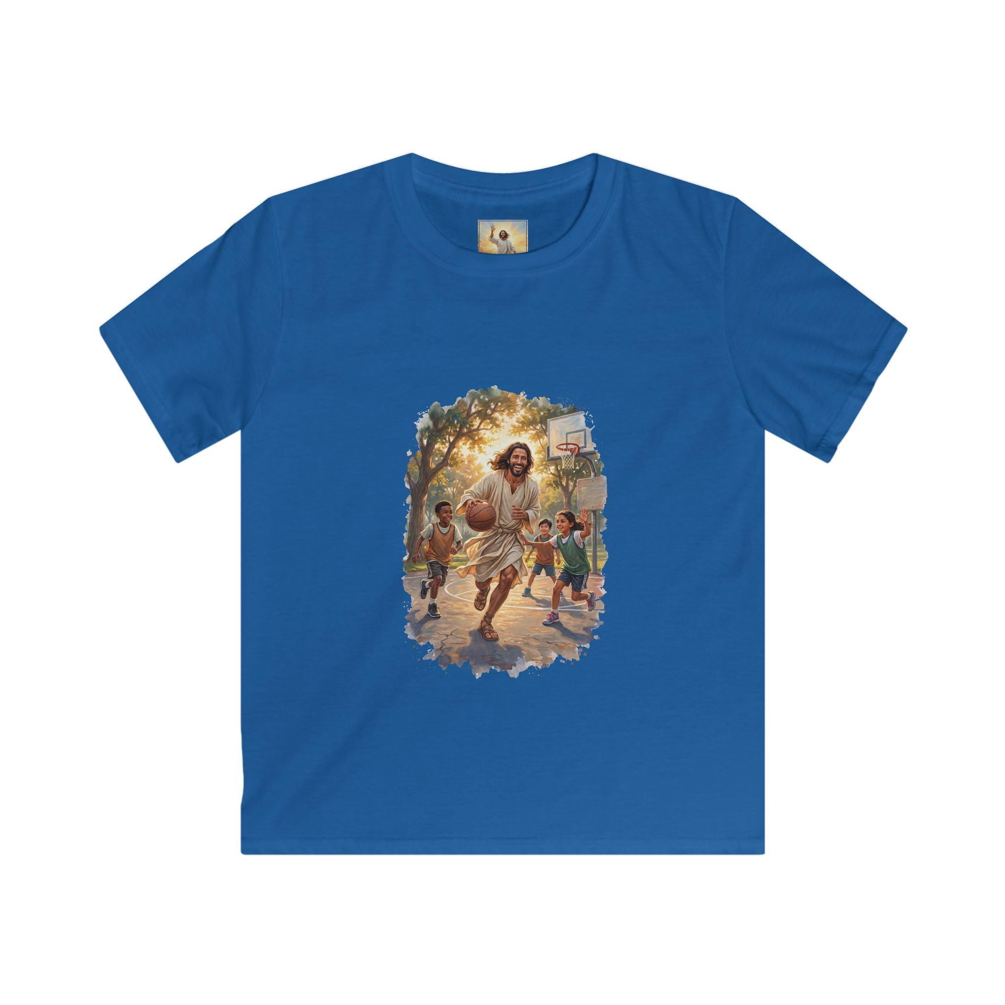 Kids Jesus Basketball Shirt | Jesus Playing Basketball with Kids Christian Kids T Shirt | Joyful Jesus