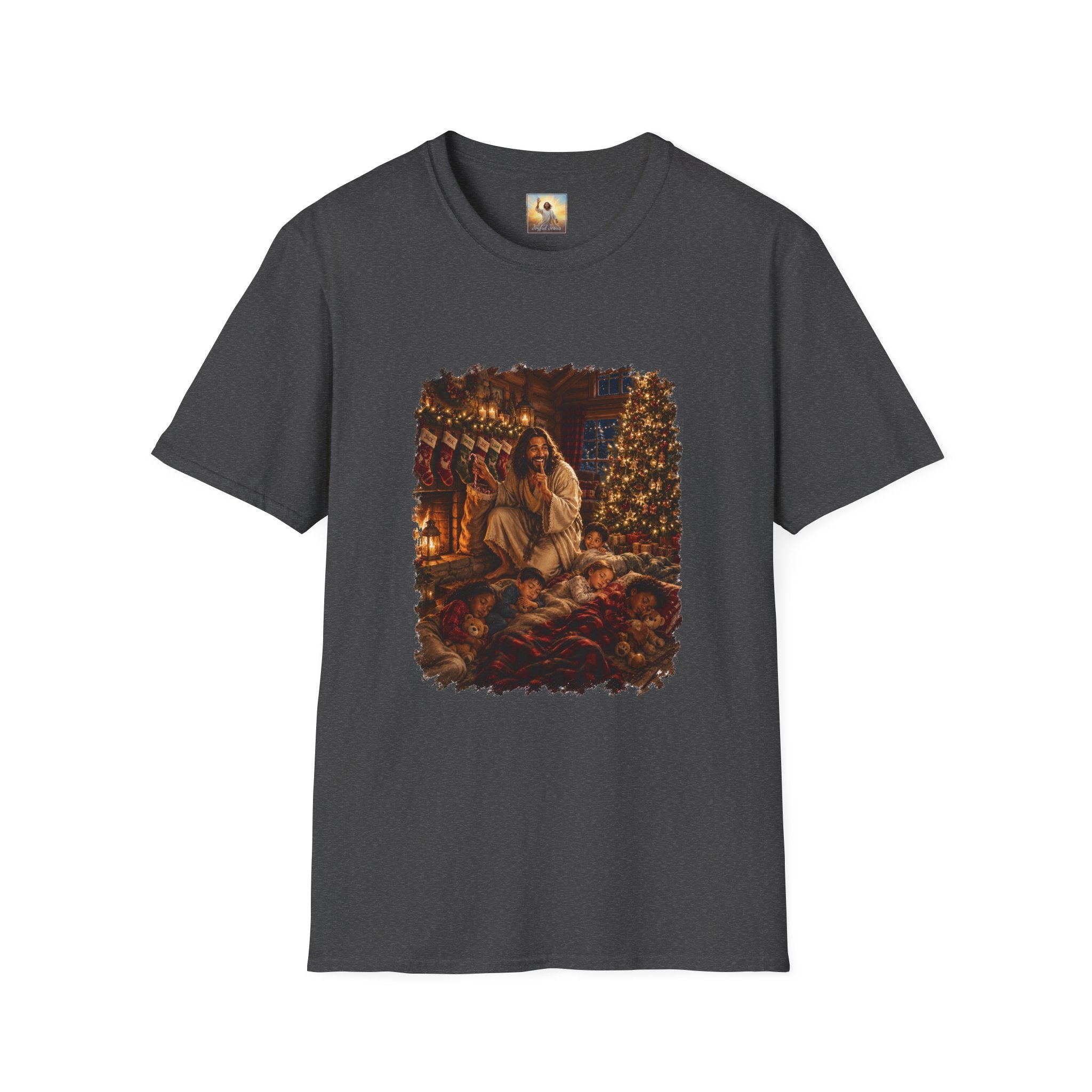 Christmas Eve Jesus Shirt | Jesus by the Fire with Sleeping Children Christian Tee | Joyful Jesus