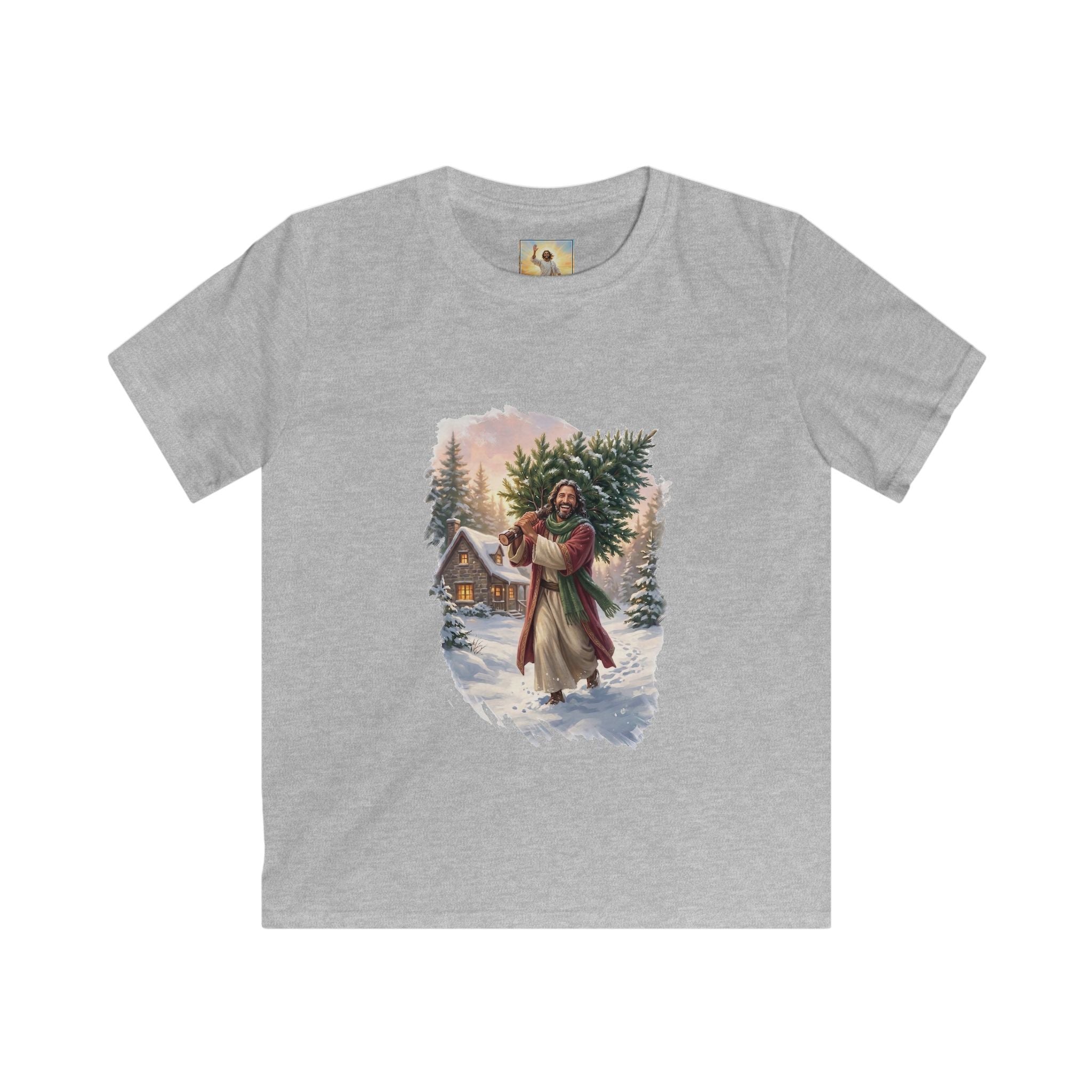 Kids Jesus Christmas Tree Shirt | Jesus Carrying a Christmas Tree Christian Christmas Kids T Shirt | Joyful Jesus