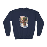 Kids Jesus Christmas Tree Sweatshirt | Jesus Carrying a Christmas Tree Christian Christmas Kids Crewneck Sweatshirt | Joyful Jesus