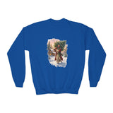 Kids Jesus Christmas Tree Sweatshirt | Jesus Carrying a Christmas Tree Christian Christmas Kids Crewneck Sweatshirt | Joyful Jesus