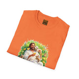 Jesus with Baby Animals Shirt, Easter Lamb Bunny Chick Art, Christian Spring Tee