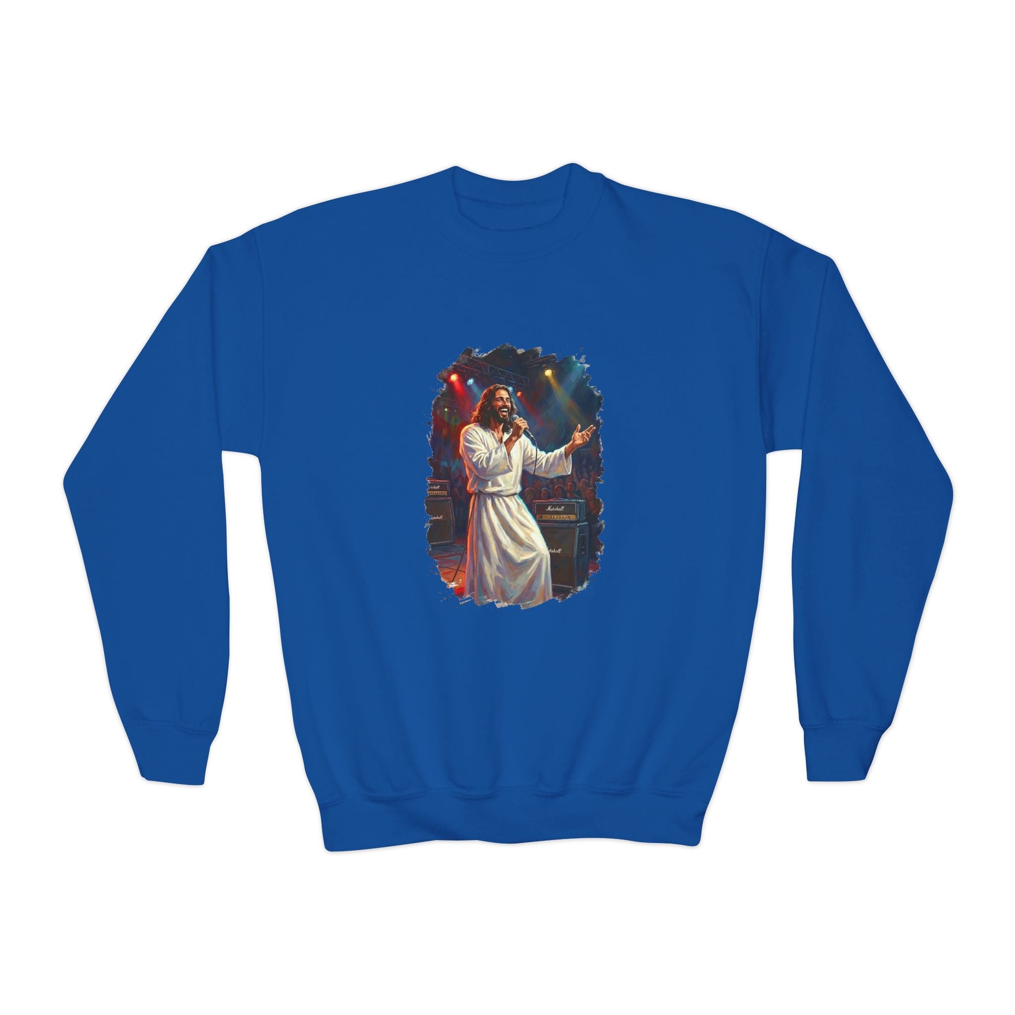 Kids Jesus Sweatshirt | Jesus Singing at a Concert Christian Kids Crewneck Sweatshirt | Joyful Jesus