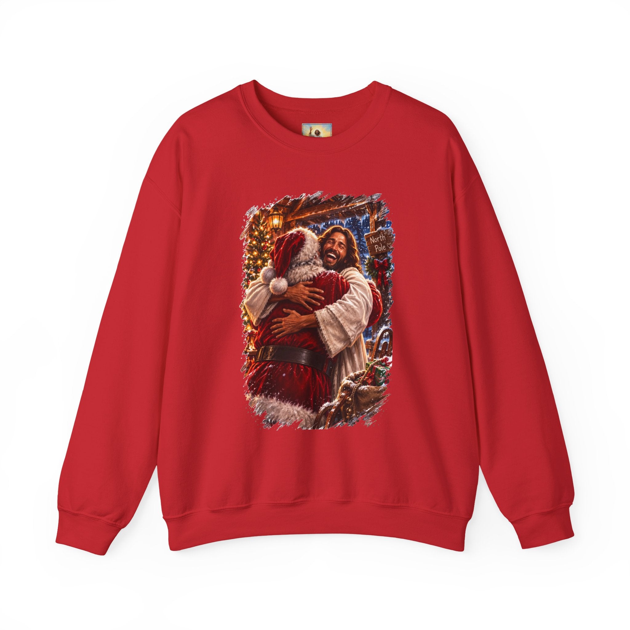 Jesus Hugging Santa Sweatshirt | Funny Christian Christmas Crewneck Sweatshirt | Joyful Jesus