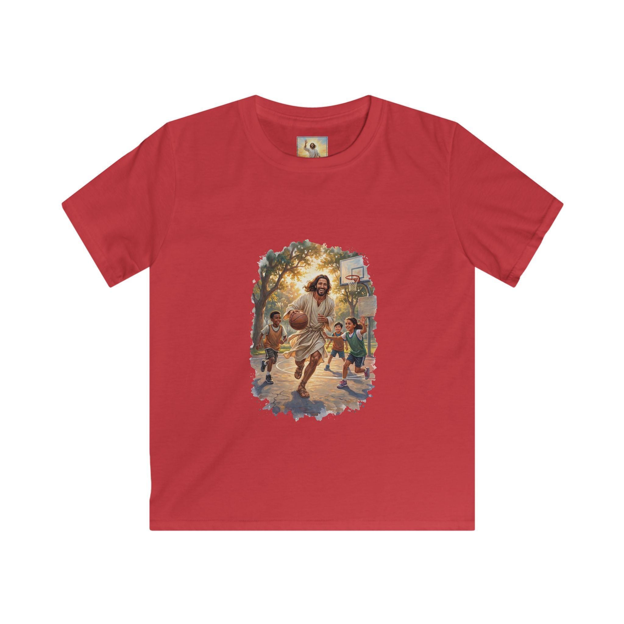 Kids Jesus Basketball Shirt | Jesus Playing Basketball with Kids Christian Kids T Shirt | Joyful Jesus