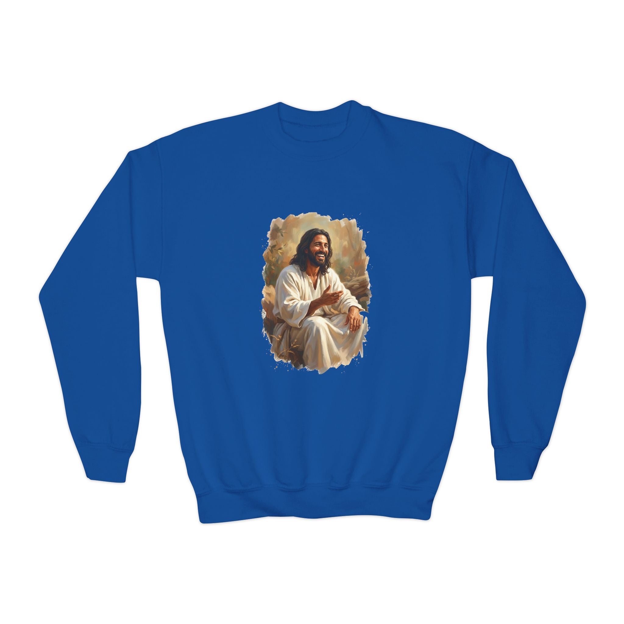 Kids Faith Sweatshirt | Jesus Telling Stories Christian Kids Crewneck Sweatshirt | Joyful Jesus