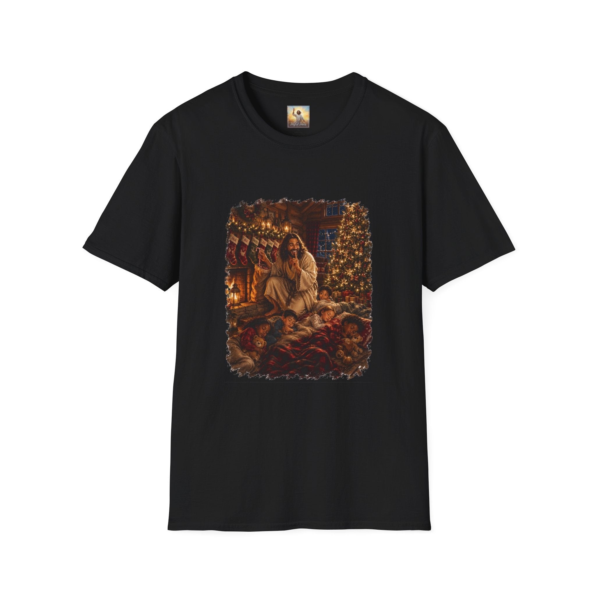 Christmas Eve Jesus Shirt | Jesus by the Fire with Sleeping Children Christian Tee | Joyful Jesus