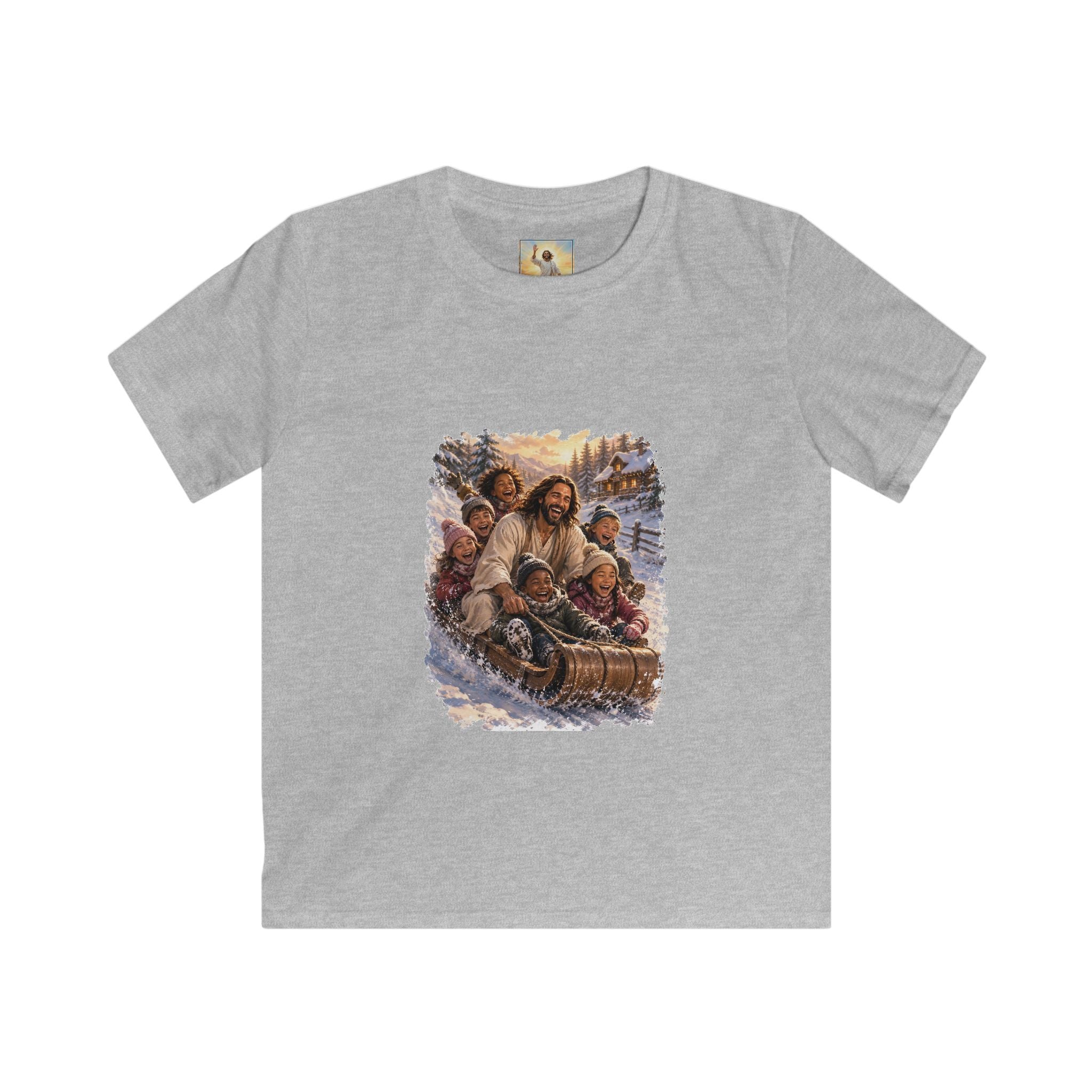 Kids Jesus Christmas Shirt | Sledding with Jesus Christian Christmas Kids T Shirt | Joyful Jesus
