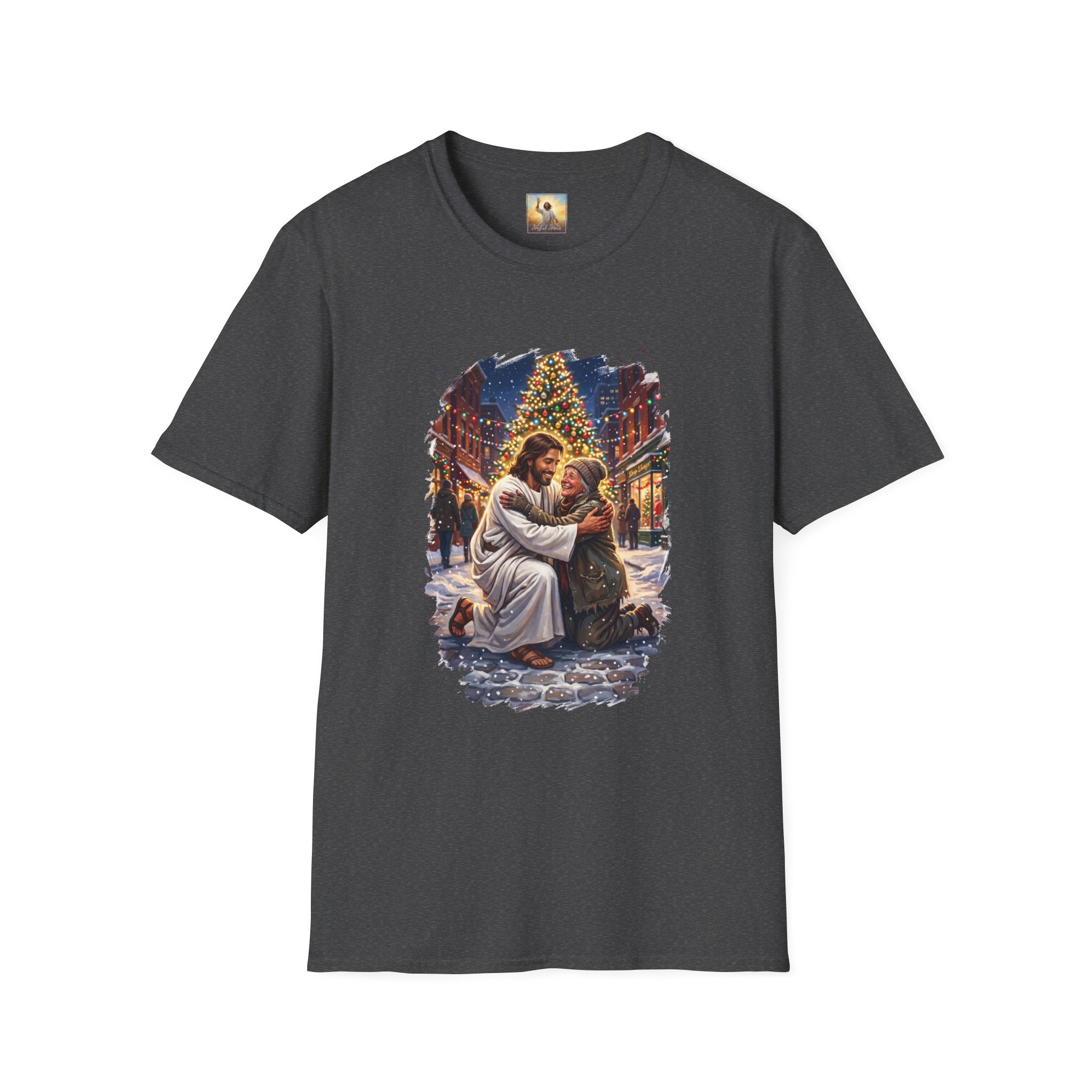 Jesus Hug Shirt | Jesus Embracing a Stranger on Christmas Night Christian Tee | Joyful Jesus