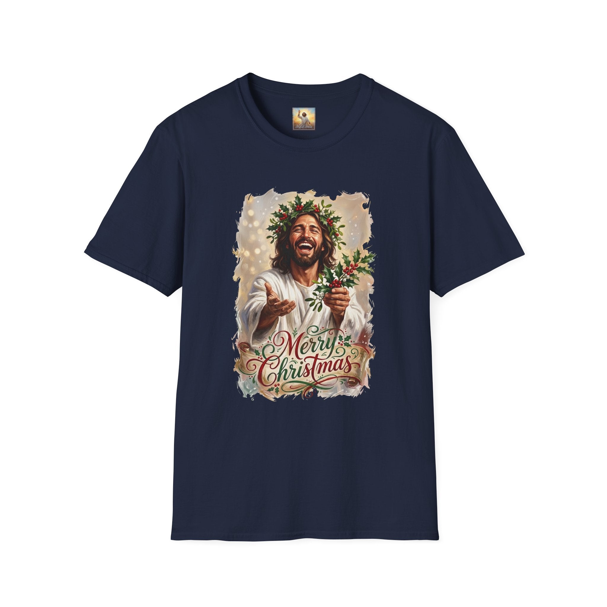 Merry Christmas Jesus Shirt | Laughing Jesus with Holly Christian Christmas T Shirt | Joyful Jesus