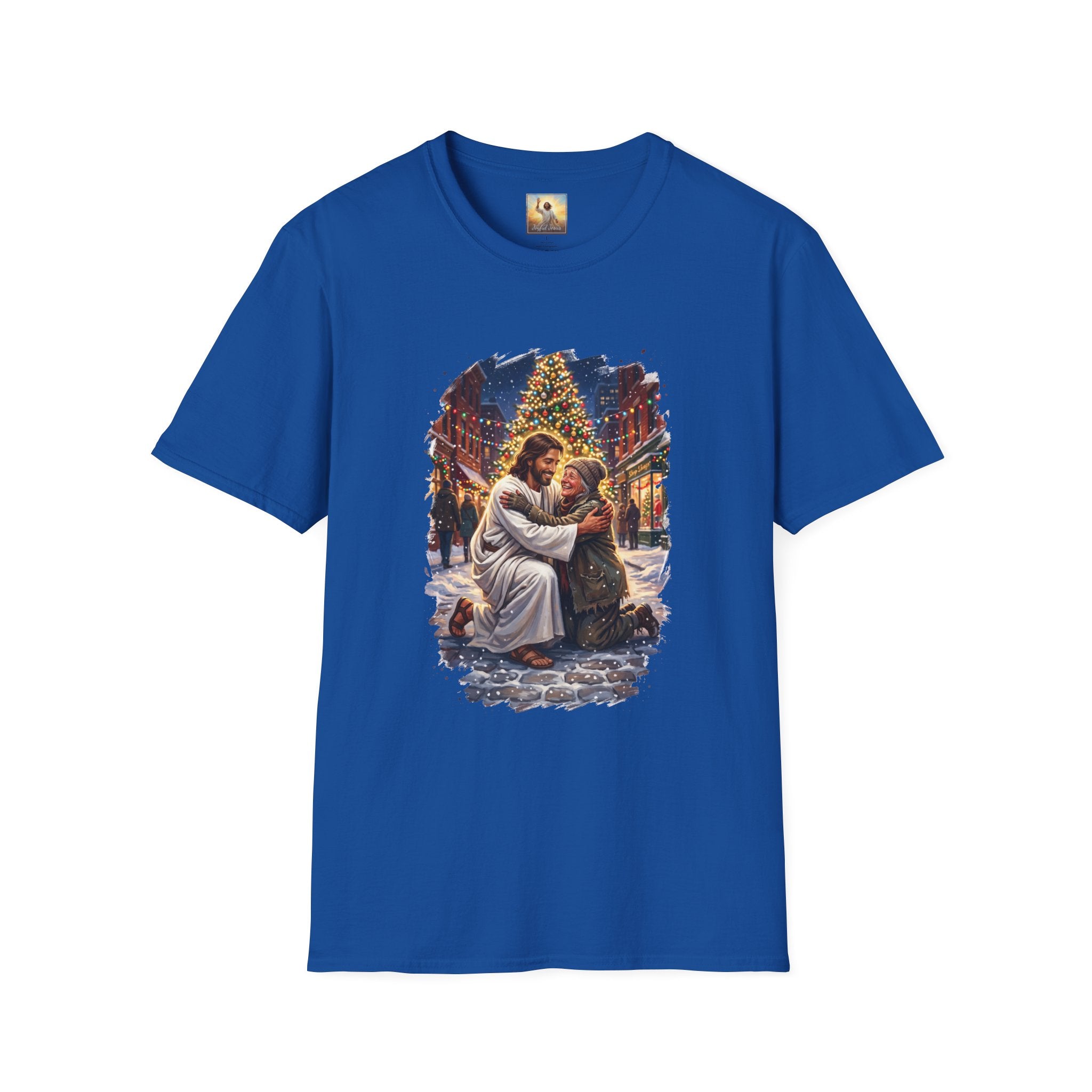 Jesus Hug Shirt | Jesus Embracing a Stranger on Christmas Night Christian Tee | Joyful Jesus