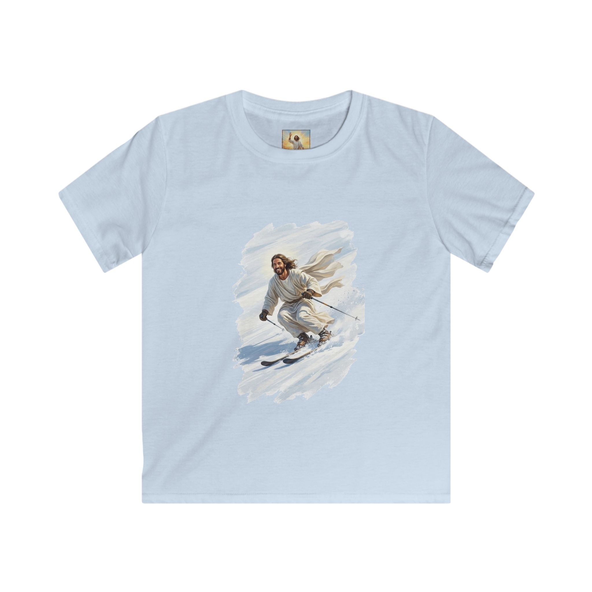 Kids Jesus Shirt | Skiing Jesus Christian Apparel Kids T Shirt | Joyful Jesus Faith Shirt