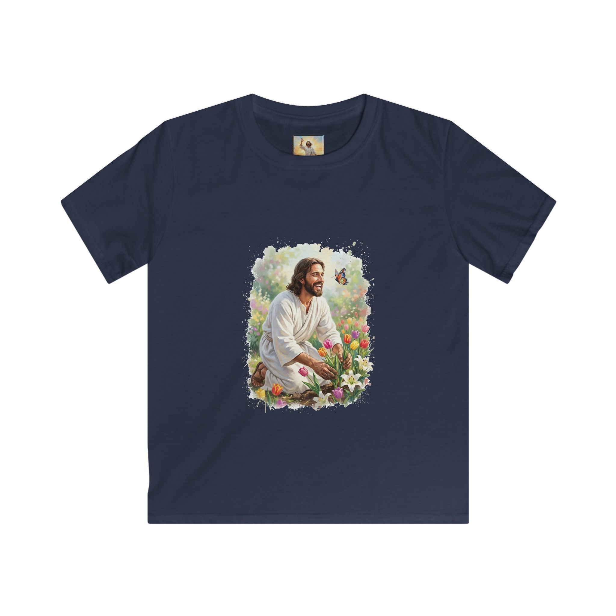 Kids Religious Shirt | Jesus in the Garden Christian Kids T Shirt | Joyful Jesus