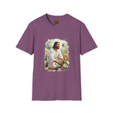 Jesus in the Garden Shirt, Easter Lily Butterfly Art, Christian Spring Tee