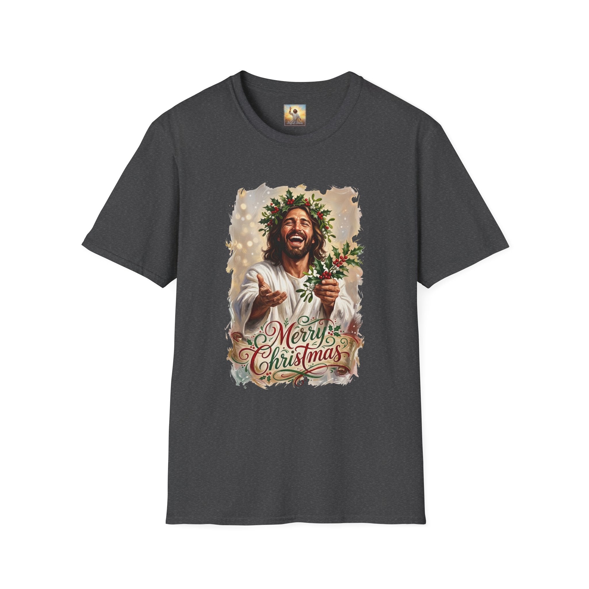 Merry Christmas Jesus Shirt | Laughing Jesus with Holly Christian Christmas T Shirt | Joyful Jesus