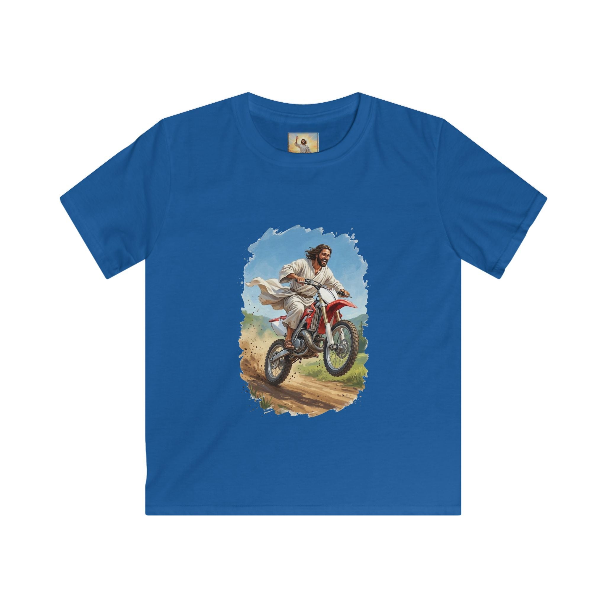 Kids Funny Jesus Shirt | Jesus on a Dirtbike Christian Kids T Shirt | Joyful Jesus