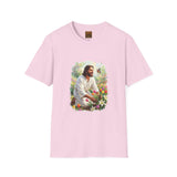Jesus in the Garden Shirt, Easter Lily Butterfly Art, Christian Spring Tee