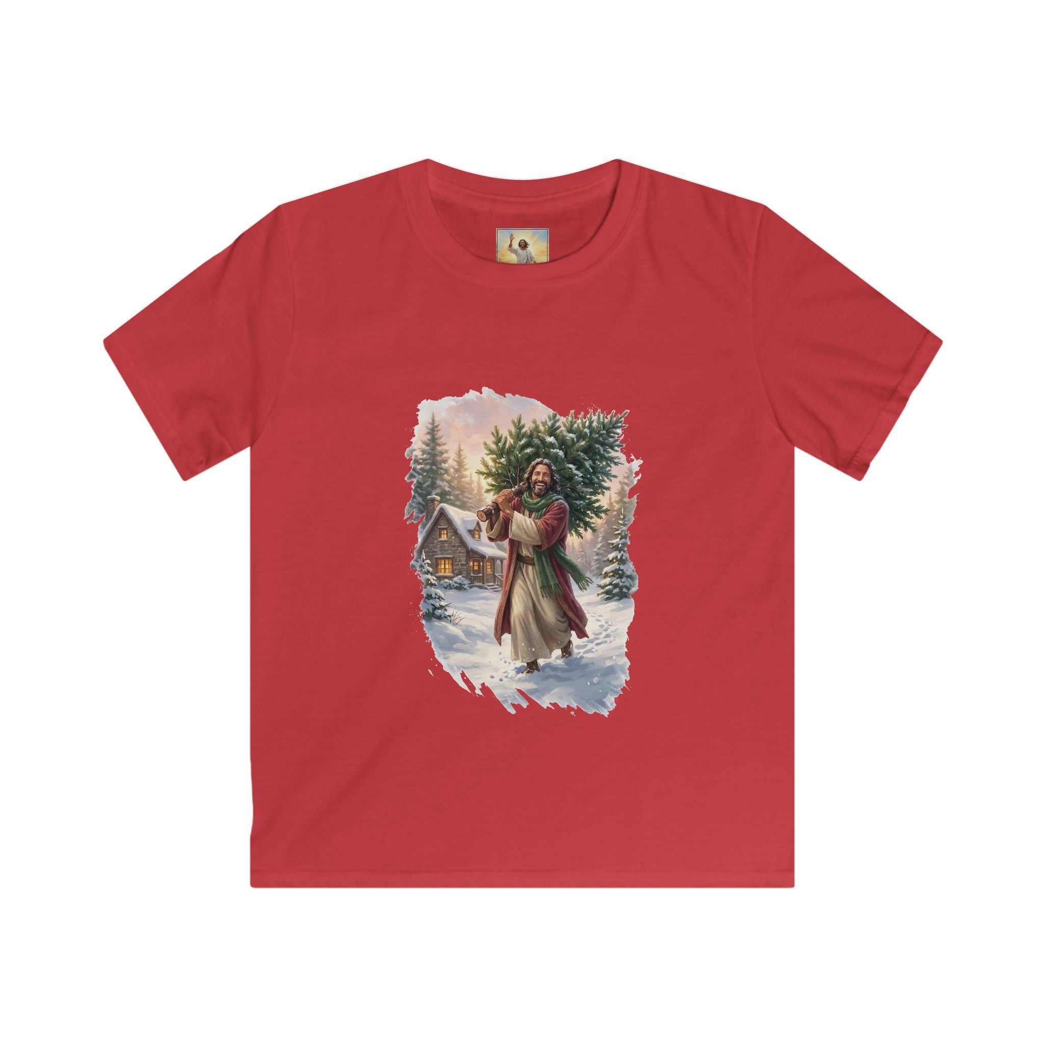 Kids Jesus Christmas Tree Shirt | Jesus Carrying a Christmas Tree Christian Christmas Kids T Shirt | Joyful Jesus