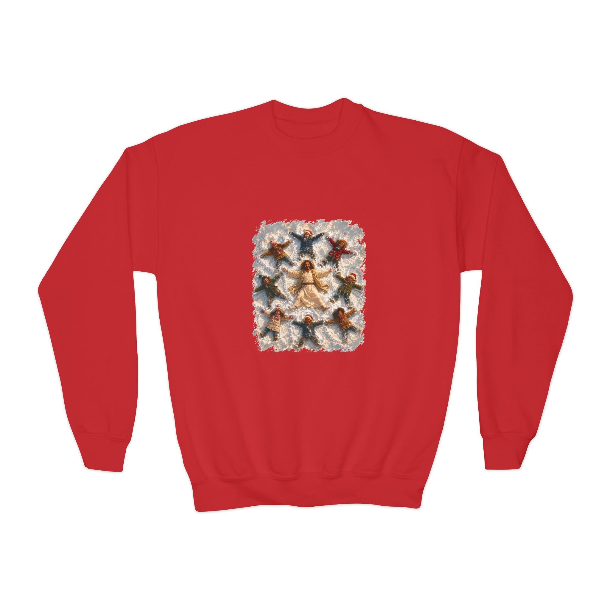 Kids Christmas Jesus Sweatshirt | Snow Angels with Jesus Christian Christmas Kids Crewneck Sweatshirt | Joyful Jesus