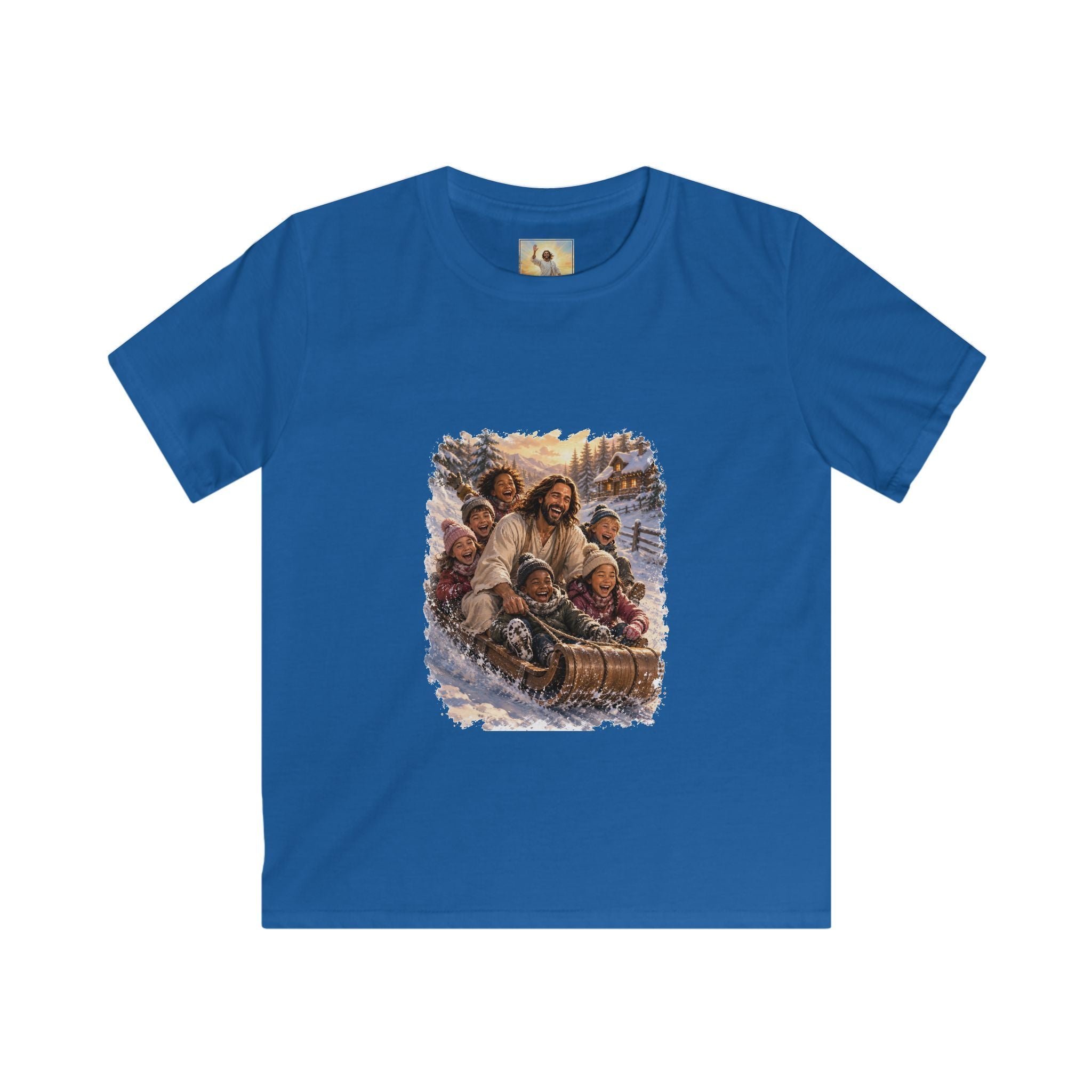 Kids Jesus Christmas Shirt | Sledding with Jesus Christian Christmas Kids T Shirt | Joyful Jesus