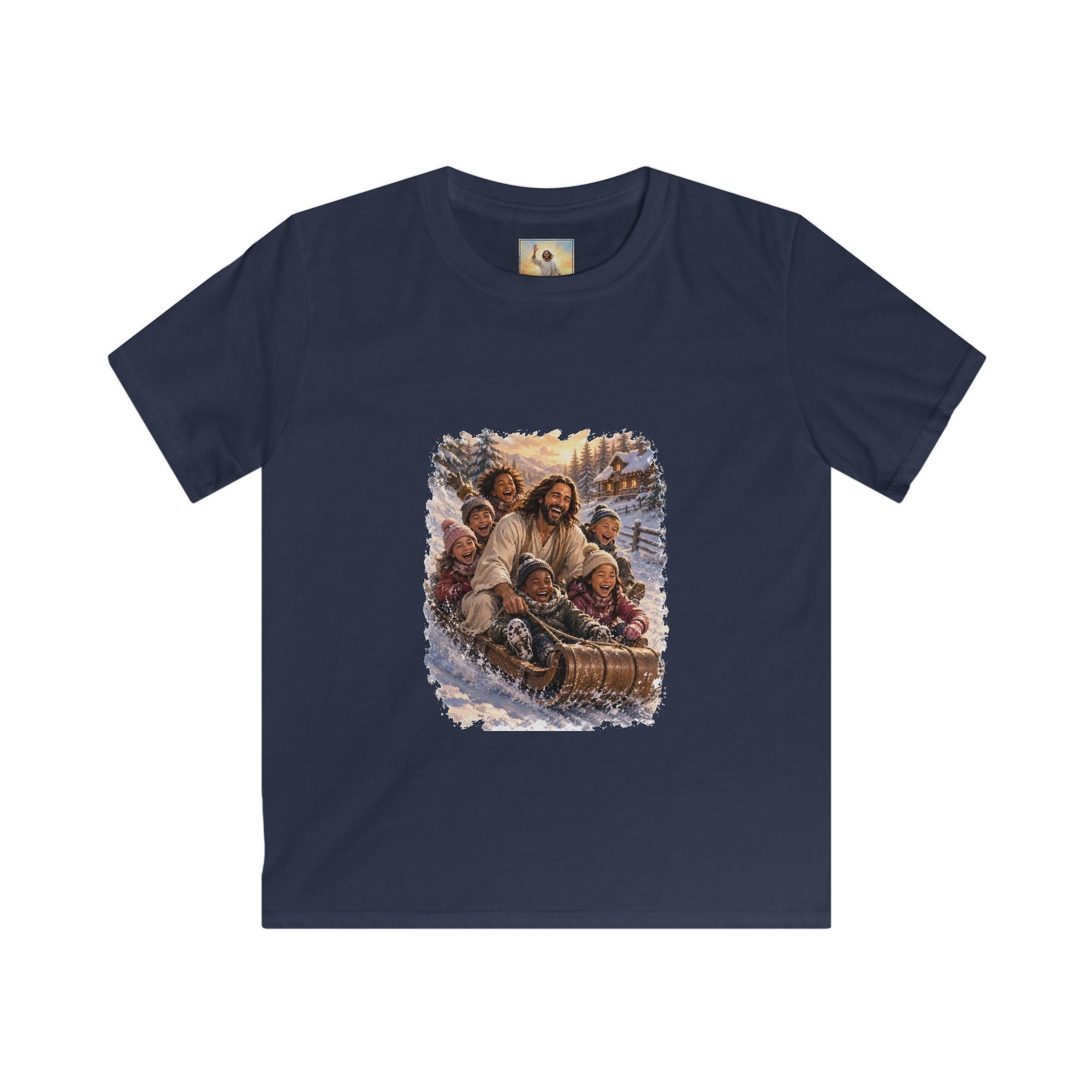 Kids Jesus Christmas Shirt | Sledding with Jesus Christian Christmas Kids T Shirt | Joyful Jesus