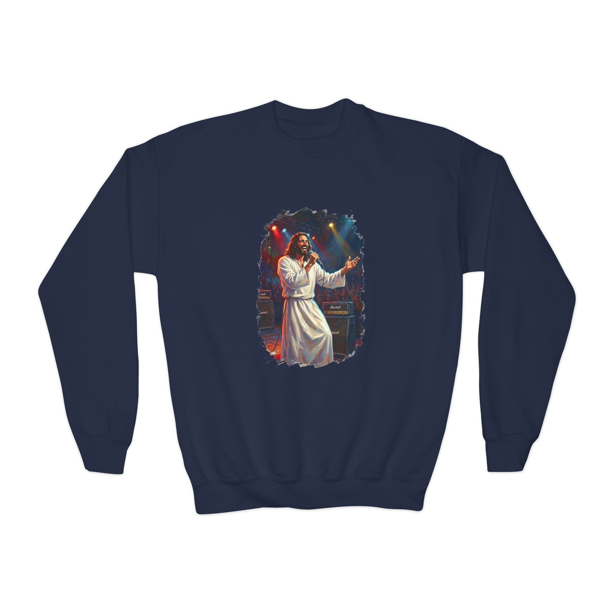 Kids Jesus Sweatshirt | Jesus Singing at a Concert Christian Kids Crewneck Sweatshirt | Joyful Jesus