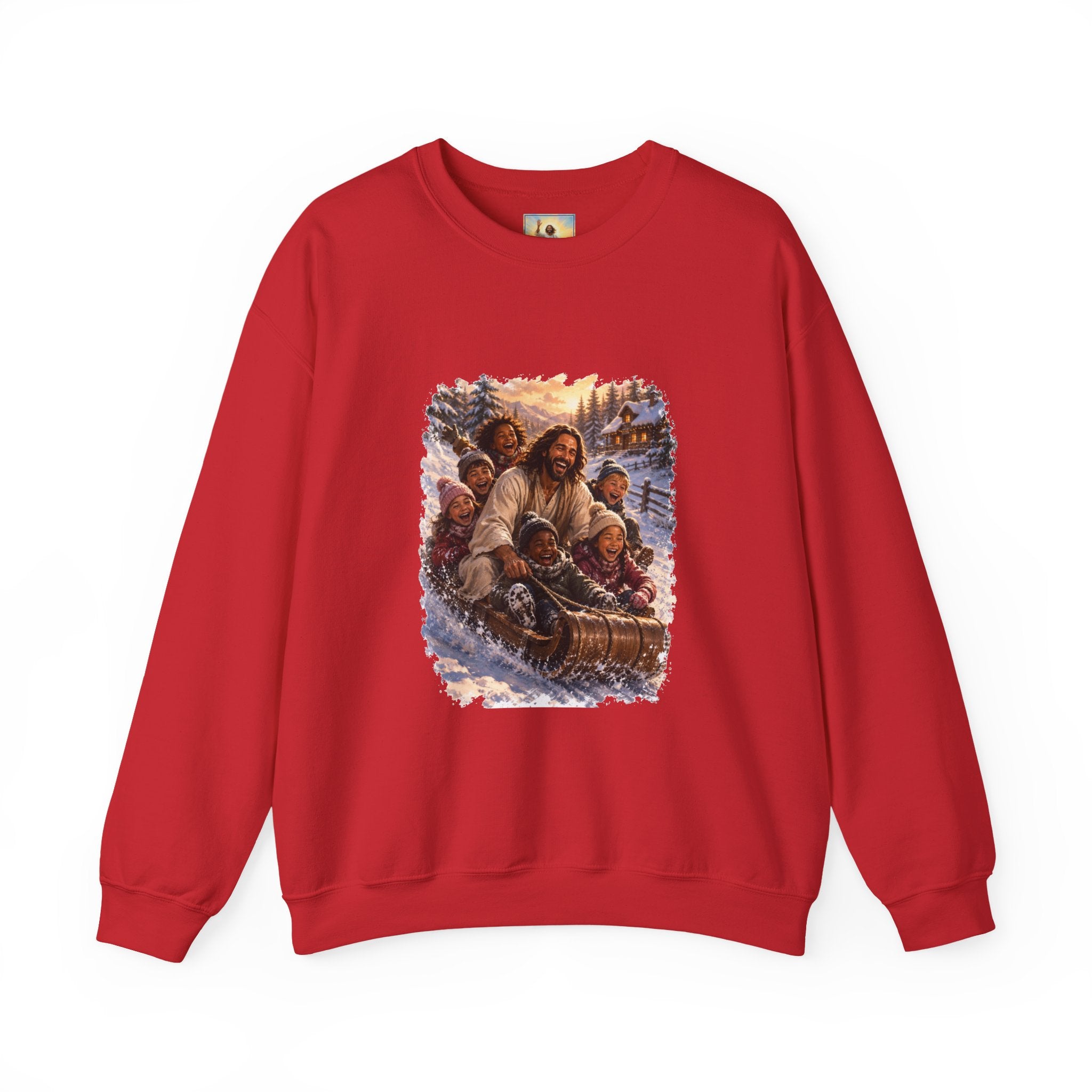 Jesus Christmas Sweatshirt | Sledding with Jesus Christian Christmas Crewneck | Joyful Jesus