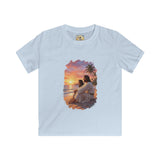 Kids Religious Shirt | Jesus on the Beach at Sunset Christian Kids T Shirt | Joyful Jesus