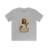 Kids Merry Christmas Jesus Shirt | Laughing Jesus with Holly Christian Christmas Kids T Shirt | Joyful Jesus