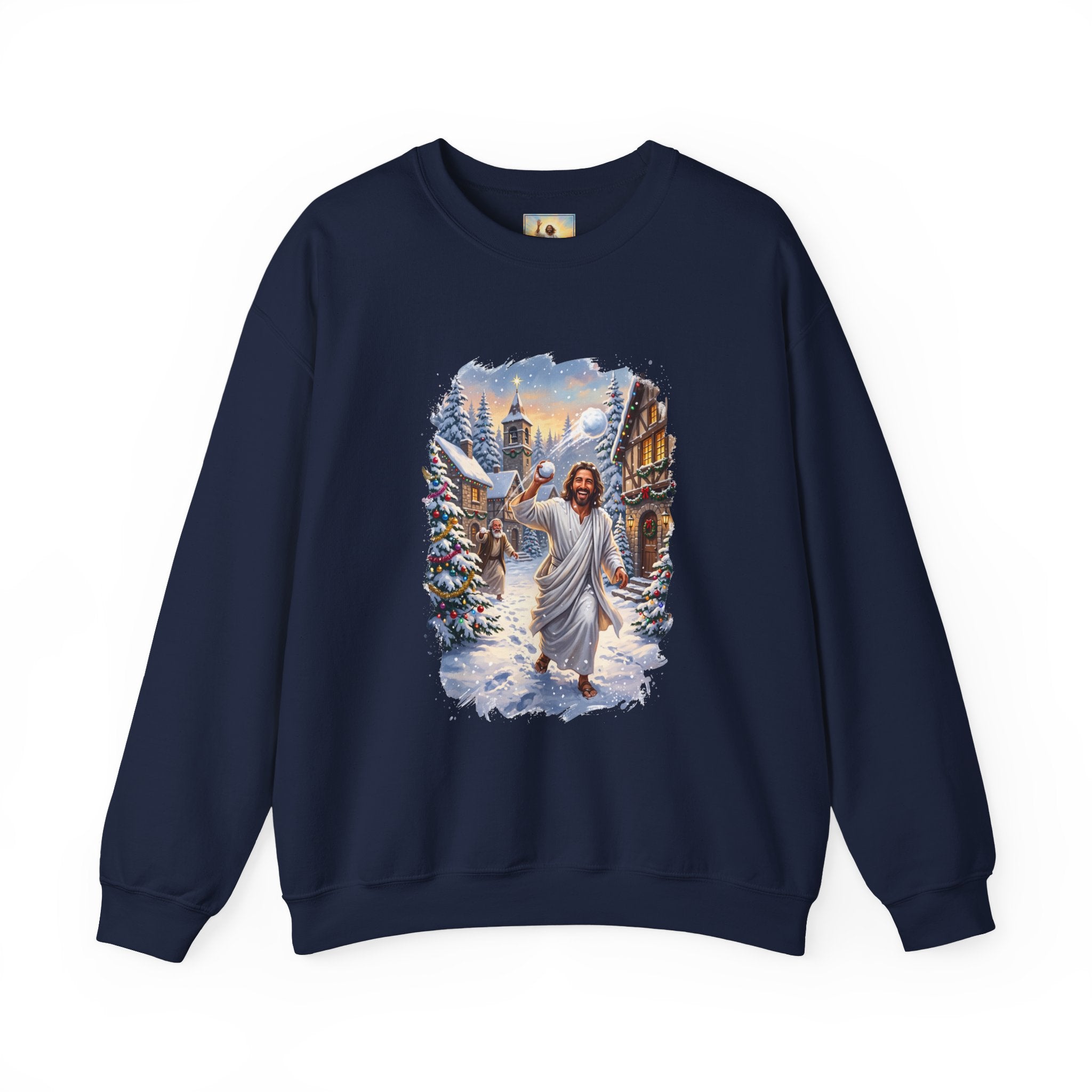 Jesus Snowball Fight Sweatshirt | Funny Christian Christmas Crewneck Sweatshirt | Joyful Jesus