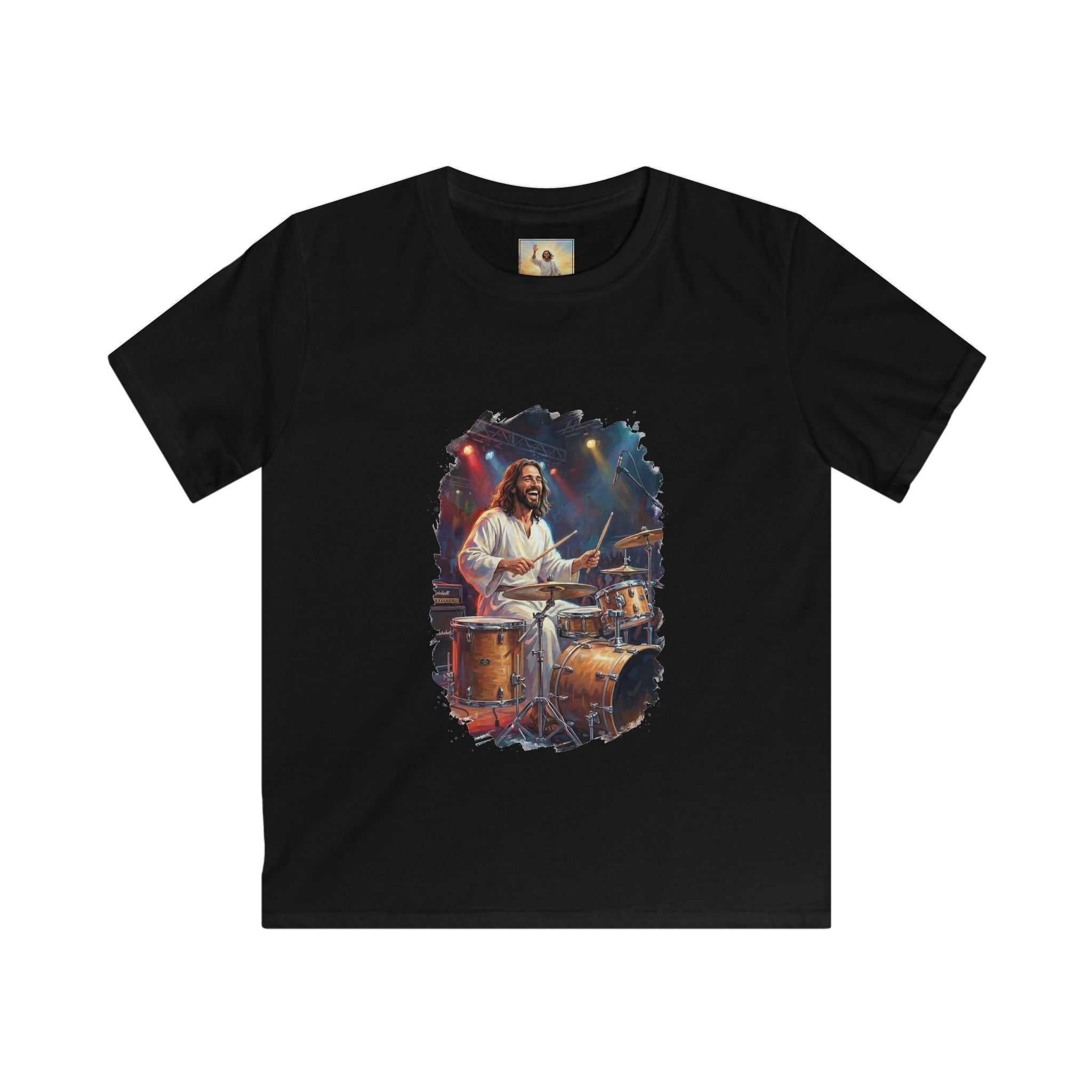 Kids God Shirt | Jesus Playing Drums at Concert Christian Kids T Shirt | Joyful Jesus