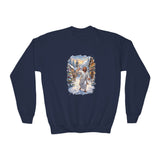 Kids Jesus Snowball Fight Sweatshirt | Funny Christian Christmas Kids Crewneck Sweatshirt | Joyful Jesus