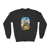 Kids Funny Jesus Sweatshirt | Jesus on a Dirtbike Christian Kids Crewneck Sweatshirt | Joyful Jesus