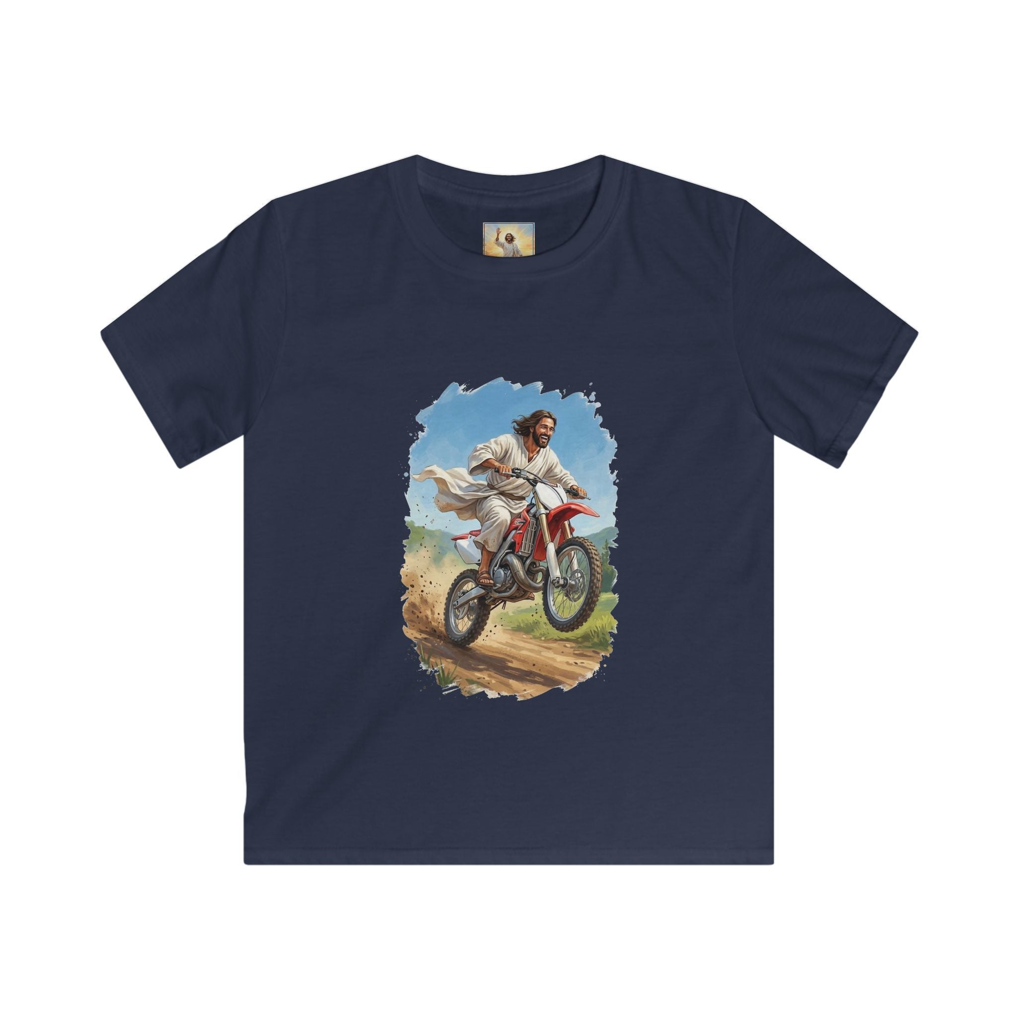 Kids Funny Jesus Shirt | Jesus on a Dirtbike Christian Kids T Shirt | Joyful Jesus