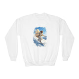 Kids God Sweatshirt | Jesus Snowboarding Christian Kids Crewneck Sweatshirt | Joyful Jesus Faith Apparel